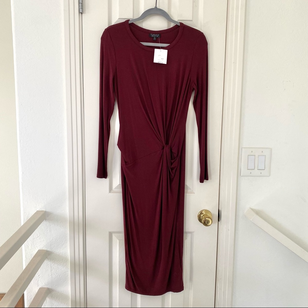 Leith Ruched Long Sleeve Dress in Burgundy NWT